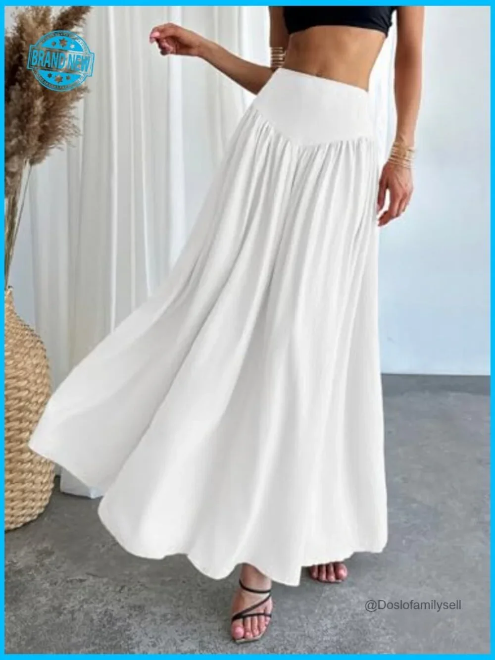 Pleated Flowy Maxi Skirt High Waist Long Skirt with Pocket Y2K